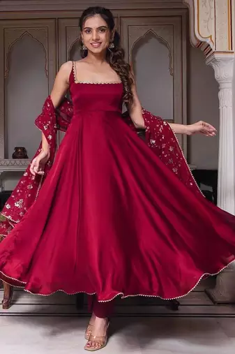 Red embroidered Gown Set  Designer Gown Suit Set Wedding Wear Dress