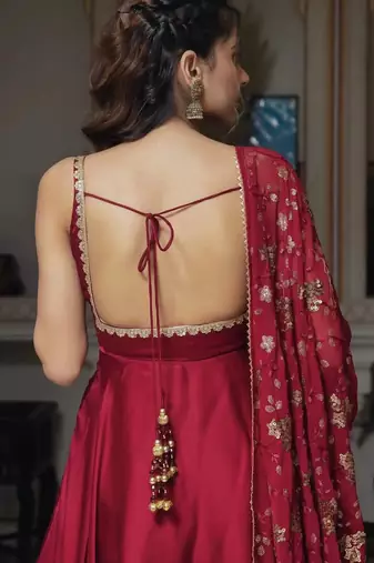 Red embroidered Gown Set  Designer Gown Suit Set Wedding Wear Dress