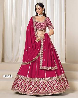 red embriodered art silk blend lehenga set with choli and dupatta 1