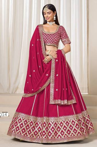 Red embriodered art silk designer semi stitched Lehenga choli