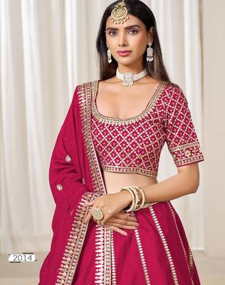 red embriodered art silk blend lehenga set with choli and dupatta 3