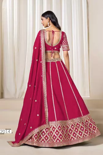 red embriodered art silk lehenga set with choli and dupatta