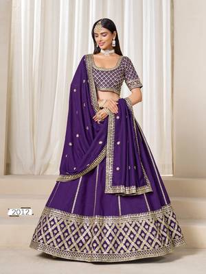 purple embriodered art silk blend lehenga set with choli and dupatta 1