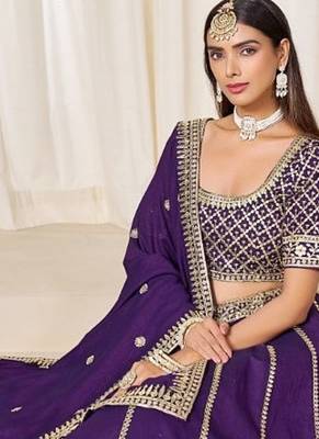 purple embriodered art silk blend lehenga set with choli and dupatta 2