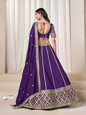 purple embriodered art silk blend lehenga set with choli and dupatta 4