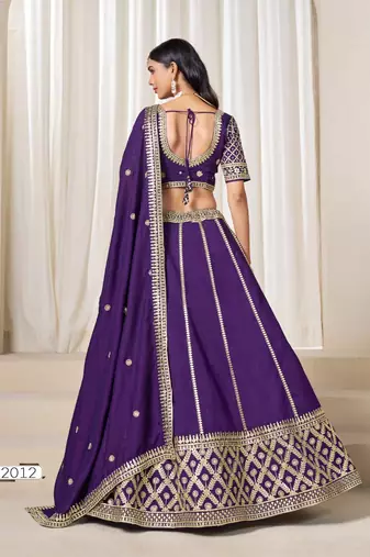 purple embriodered art silk lehenga set with choli and dupatta