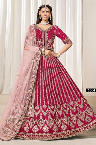 Red heavy embriodered art silk designer semi stitched Lehenga choli