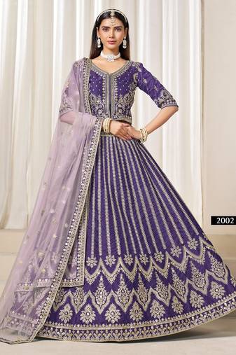 Lavender heavy embriodered art silk designer semi stitched Lehenga choli