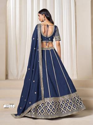 navy embriodered art silk blend lehenga set with choli and dupatta 4