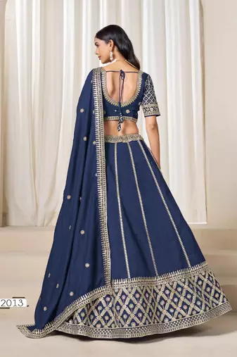 navy embriodered art silk lehenga set with choli and dupatta