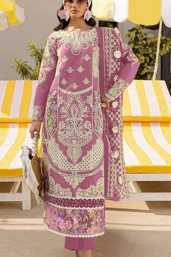 Pink embroidered sequence work heavy fox georgette unstitched suit borring with moti