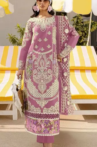 Pink embroidered sequence work heavy fox georgette unstitched suit borring with moti
