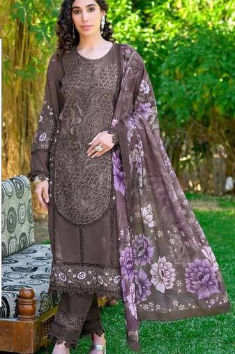Brown embroidered sequence work heavy fox georgette unstitched suit