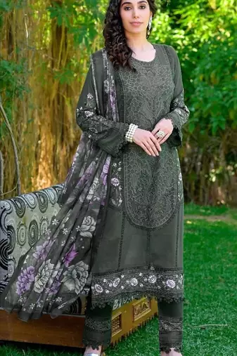 Mehendi embroidered sequence work heavy fox georgette unstitched suit