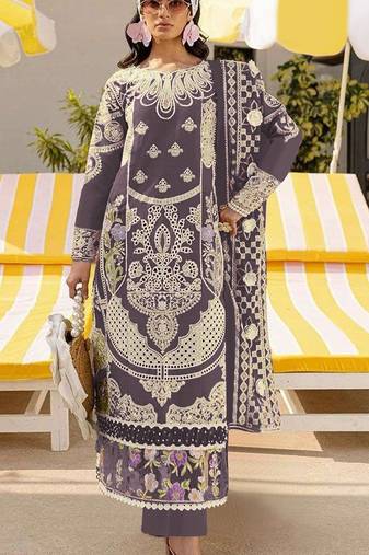 Lavender embroidered sequence work heavy fox georgette unstitched suit borring with moti