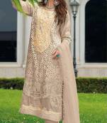 Cream embroidered sequence cut work heavy organza unstitched suit with moti & frill