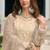 Cream embroidered sequence cut work heavy organza unstitched suit with moti & frill