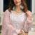 Baby pink embroidered sequence cut work heavy organza unstitched suit with moti & frill