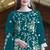 Teal embroidered sequence work heavy organza unstitched suit with moti & fancy lace