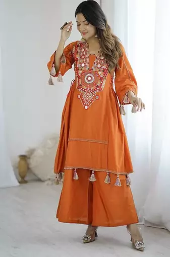 Stylish 2 Piece Cord Set Orange color Cord Set With Palazzo 