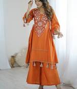 Stylish 2 Piece Cord Set Orange embroidered Cord Set With Palazzo 