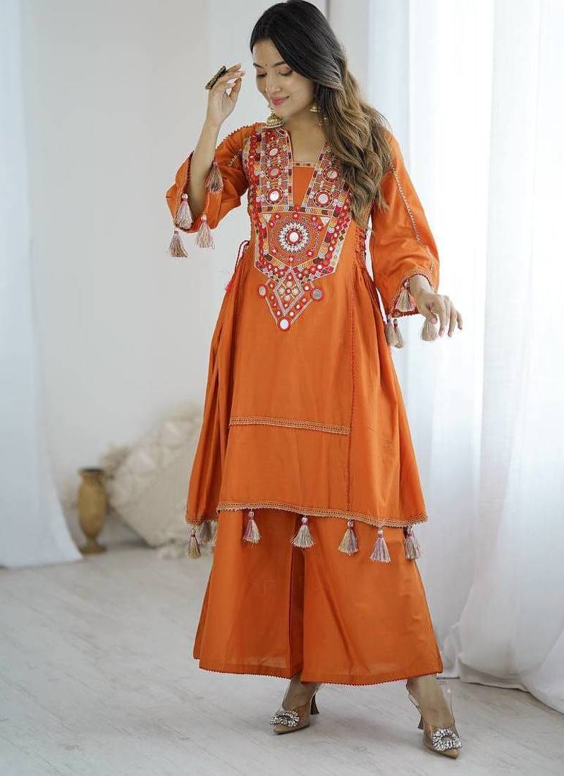 Stylish 2 Piece Cord Set Orange color Cord Set With Palazzo 