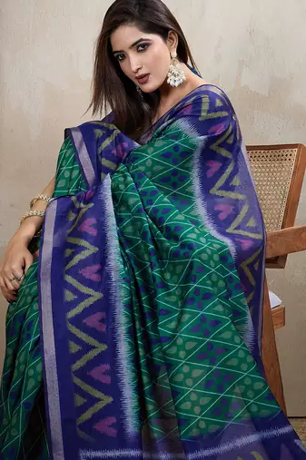Green Woven Cotton Silk Saree with Blouse Piece