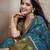 Turquoise woven cotton saree with blouse piece