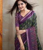 Teal woven cotton Silk saree with blouse piece