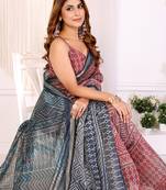 Red woven cotton silk saree with blouse piece