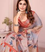 Peach woven linen saree with blouse piece