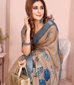 Beige woven linen saree with blouse piece