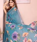 Turquoise woven linen saree with blouse piece