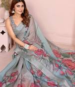 Green woven linen saree with blouse piece