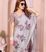 Grey woven linen saree with blouse piece