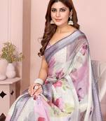 Multicolor woven linen saree with blouse piece