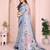 Blue woven linen saree with blouse piece