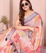 Peach woven linen saree with blouse piece