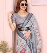 Grey woven linen saree with blouse piece
