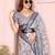 Grey woven linen saree with blouse piece