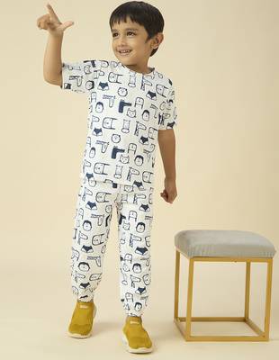 lycra woven full sleeves placement printed t-shirt and track set - white 1