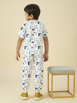 lycra woven full sleeves placement printed t-shirt and track set - white 2