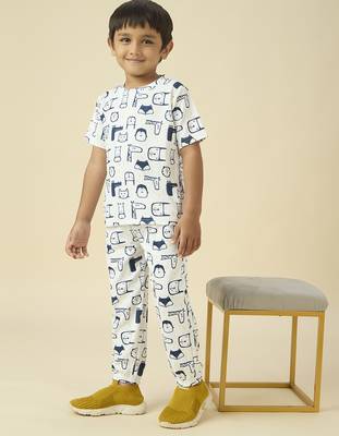 lycra woven full sleeves placement printed t-shirt and track set - white 3