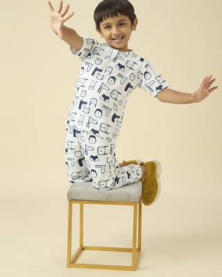 lycra woven full sleeves placement printed t-shirt and track set - white 5