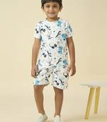 lycra woven half sleeves placement printed t-shirt and short set - white