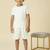 lycra woven half sleeves placement printed t-shirt and short set - white