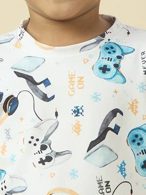 lycra woven half sleeves placement printed t-shirt and short set - white 4