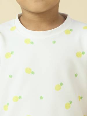 lycra woven half sleeves placement printed t-shirt and short set - white 4