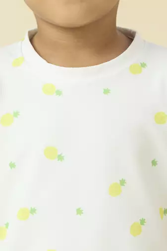 lycra woven half sleeves placement printed t-shirt and short set - white