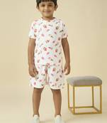 lycra woven half sleeves placement printed t-shirt and short set - white